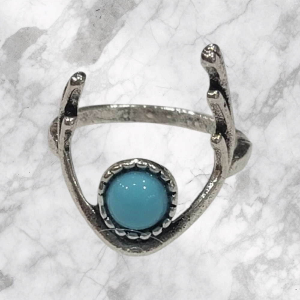 NATURAL TURQUOISE BEZEL SET NEW SIZE 7 QUALITY TITANIUM SILVER RING